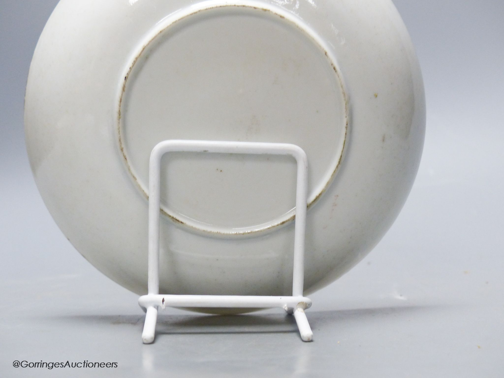 An unusual Chinese famille rose tea bowl and saucer, 18th century, saucer diameter 14cm